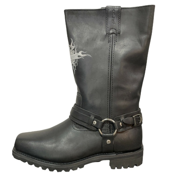 HARLEY-DAVIDSON 91055 Mens Biker Motorcycle Sentry Boots Black Harness Size 7 - Picture 1 of 6